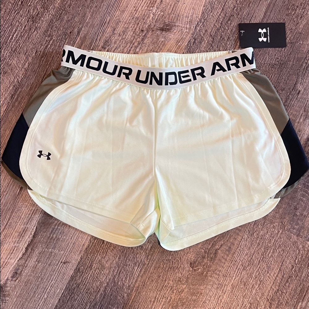 Under Armour Women's Celery Green With Army Green And  Black Athletic Shorts